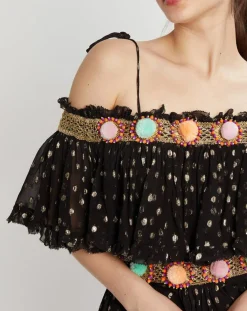 Manoush Robes|Robe épaules dénudées Luna noir/doré