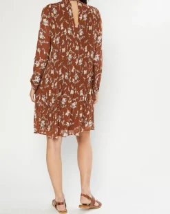 Esprit Robes|Robe plissée à imprimé fleurs marron/bleu