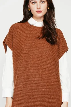 C&Jo Robes|Robe poncho col rond marron