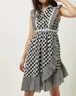 Manoush Robes|Robe Prairie volantée à carreaux noir/blanc