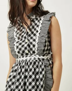 Manoush Robes|Robe Prairie volantée à carreaux noir/blanc