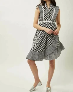 Manoush Robes|Robe Prairie volantée à carreaux noir/blanc