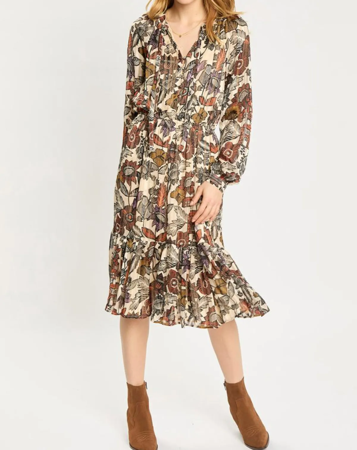 Scotch & Soda Robes|Robe print fleurs maison écru/multicolore