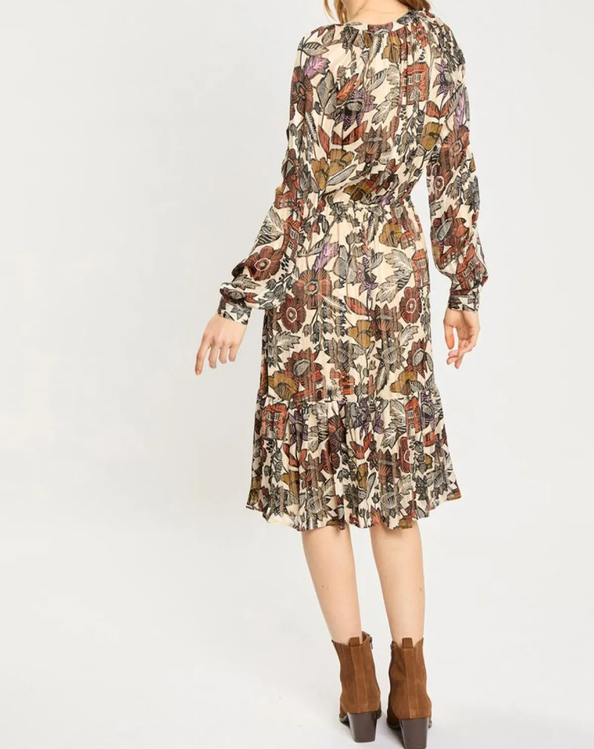 Scotch & Soda Robes|Robe print fleurs maison écru/multicolore