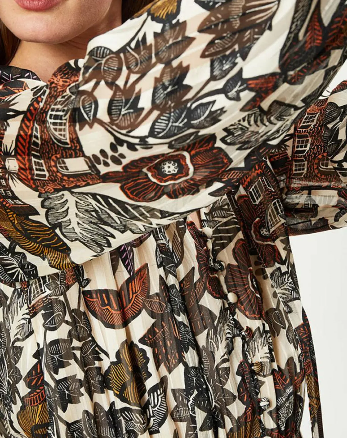 Scotch & Soda Robes|Robe print fleurs maison écru/multicolore