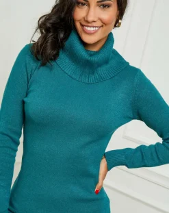 Soft Cashmere Robes|Robe pull en Cachemire mélangé Stéphanie bleu canard