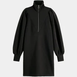 Scotch & Soda Robes|Robe Pull en Coton Bio mélangé zippée anthracite