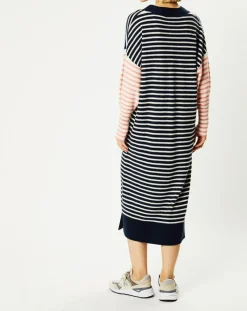 Galeries Lafayette Robes|Robe pull marinière 100% Cachemire Fabia col V rayures marine/écru/rose