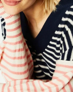 Galeries Lafayette Robes|Robe pull marinière 100% Cachemire Fabia col V rayures marine/écru/rose