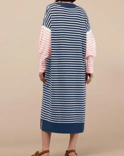 Galeries Lafayette Robes|Robe pull marinière 100% Cachemire Fabia col V rayures marine/écru/rose