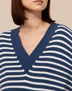 Galeries Lafayette Robes|Robe pull marinière 100% Cachemire Fabia col V rayures marine/écru/rose