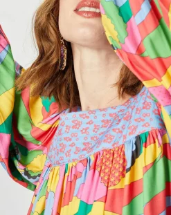 Manoush Robes|Robe Purple Country print bleu gris