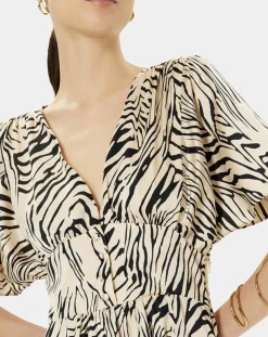 Zapa Robes|Robe Rafi imprimée zèbre noir/beige