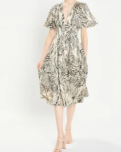 Zapa Robes|Robe Rafi imprimée zèbre noir/beige