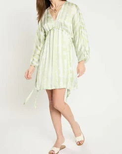 Zapa Robes|Robe Rokhya imprimée vert päle