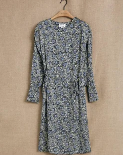 Chloé Stora Robes|Robe satinée Naima imprimée bleu/noir/écru