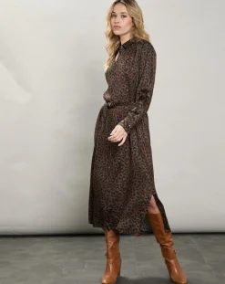 Hartford Robes|Robe satinée Revelation léopard brune