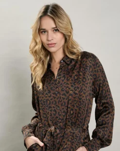 Hartford Robes|Robe satinée Revelation léopard brune