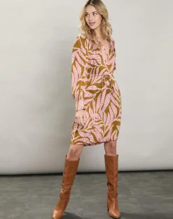 Hartford Robes|Robe satinée Rissa tabac/rose