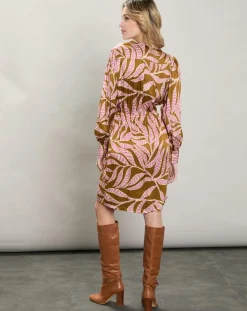 Hartford Robes|Robe satinée Rissa tabac/rose