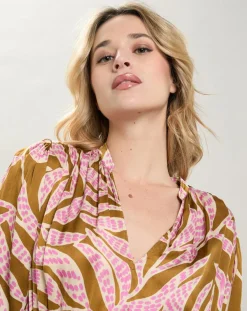 Hartford Robes|Robe satinée Rissa tabac/rose