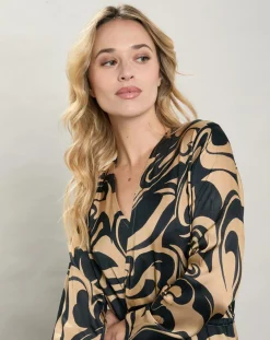 Hartford Robes|Robe satinée Rosal beige/marine