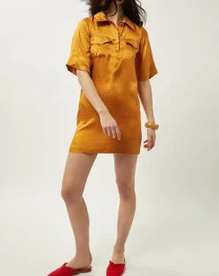 Manoush Robes|Robe Summer Monogramme satinée moutarde