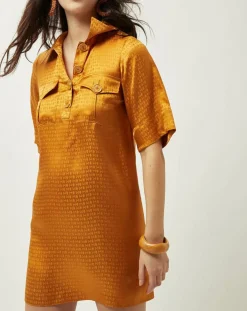 Manoush Robes|Robe Summer Monogramme satinée moutarde