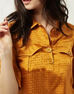 Manoush Robes|Robe Summer Monogramme satinée moutarde