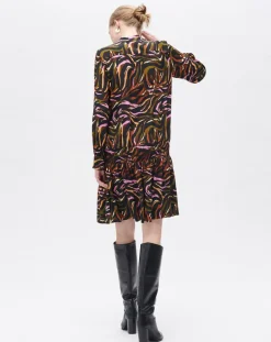 Caroll Robes|Robe Sybil imprimée cognac