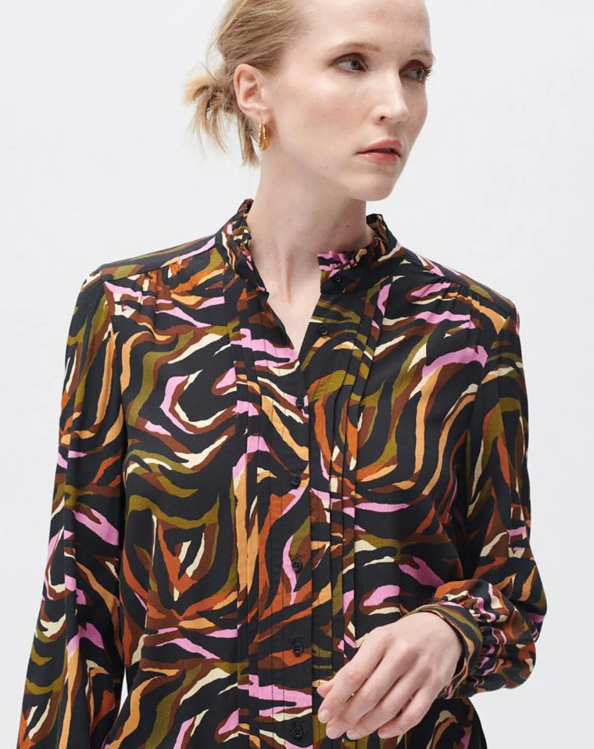 Caroll Robes|Robe Sybil imprimée cognac