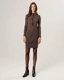 Rodier Robes|Robe Thalia fermeture éclair marron havane