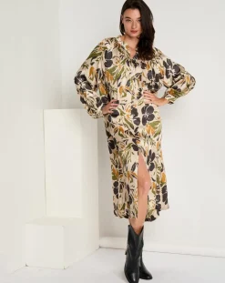 See u Soon Robes|Robe toucher doux Maya imprimée vert/ocre/beige