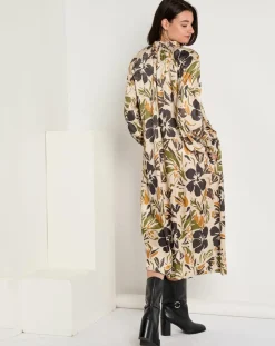 See u Soon Robes|Robe toucher doux Maya imprimée vert/ocre/beige