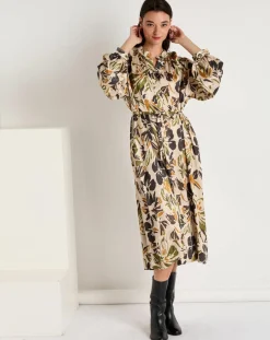 See u Soon Robes|Robe toucher doux Maya imprimée vert/ocre/beige