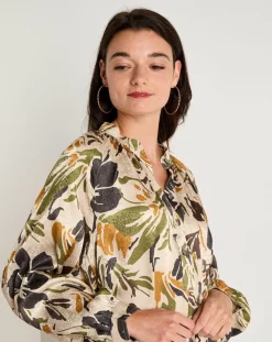 See u Soon Robes|Robe toucher doux Maya imprimée vert/ocre/beige