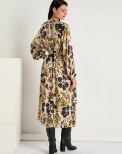 See u Soon Robes|Robe toucher doux Maya imprimée vert/ocre/beige