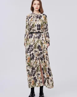 See u Soon Robes|Robe toucher doux Maya imprimée vert/ocre/beige