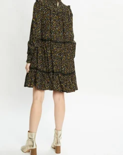 Scotch & Soda Robes|Robe évasée col smockée imprimé floral multicolore