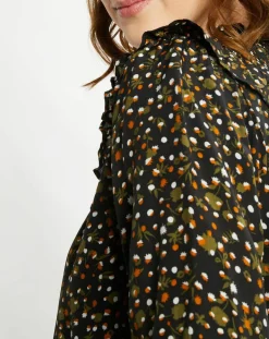 Scotch & Soda Robes|Robe évasée col smockée imprimé floral multicolore