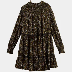 Scotch & Soda Robes|Robe évasée col smockée imprimé floral multicolore