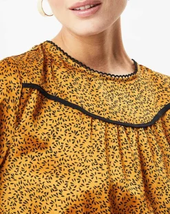 Molly Bracken Robes|Robe Woven imprimée jaune moutarde