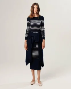 Rodier Robes|Robe Xénia rayée bleu nuit