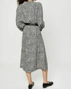 Esprit Robes|Robe-chemise à ceinture et imprimé cachemire blanc/gris