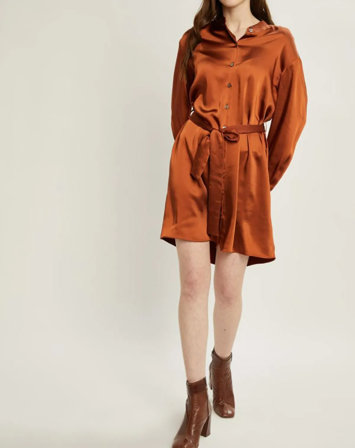 Cyrillus Robes|Robe-chemise en Satin rouille