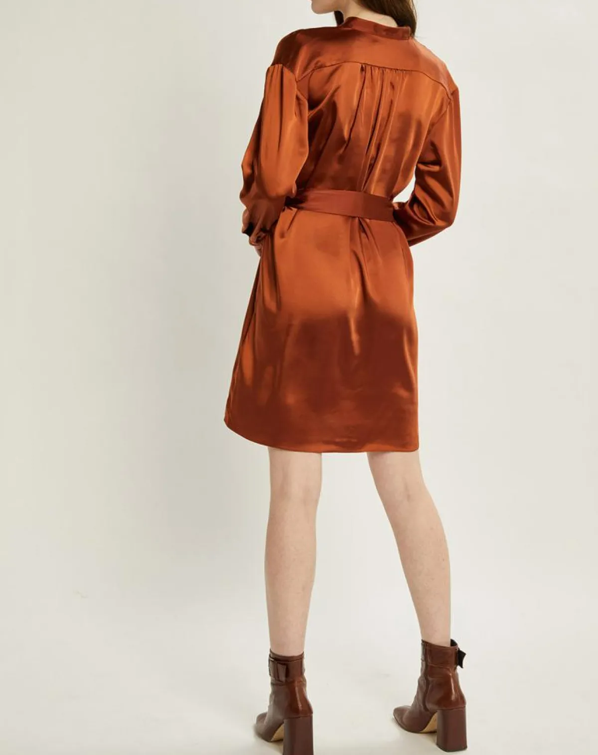 Cyrillus Robes|Robe-chemise en Satin rouille