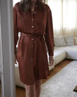Cyrillus Robes|Robe-chemise en Satin rouille