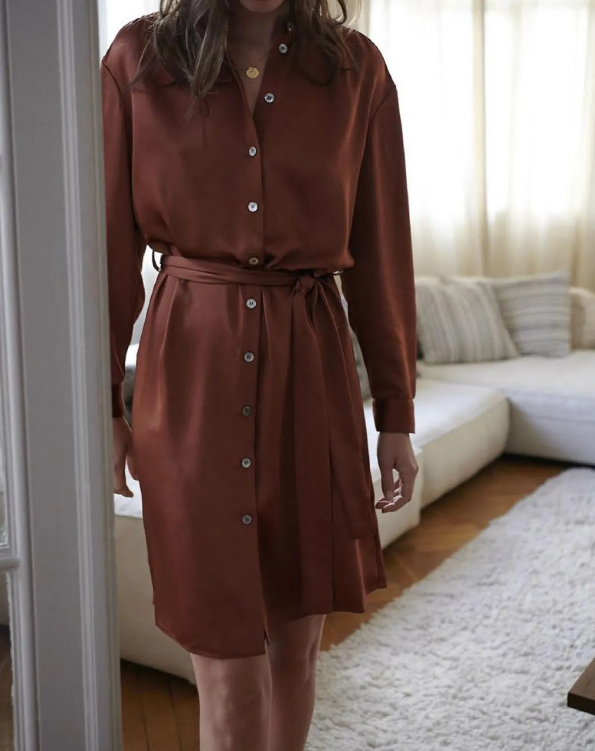 Cyrillus Robes|Robe-chemise en Satin rouille