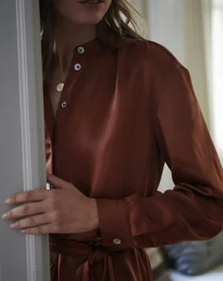 Cyrillus Robes|Robe-chemise en Satin rouille