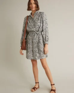 Cyrillus Robes|Robe-chemise imprimée Graphic Leaves bleue